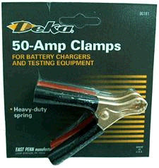 50 AMP INSULATED CHARGING CLAMPS - RED / BLACK CLAMPS ON BLISTER CARD