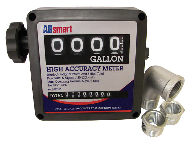 AGSMART 1" FUEL METER WITH FITTINGS - ADJUSTABLE TO 3/4"