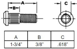 1/2"-20  WHEEL STUD WITH 1-3/4 INCH UNDER HEAD LENGTH