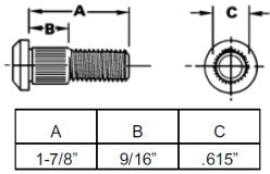 1/2"-20  WHEEL STUD WITH 1-7/8 INCH UNDER HEAD LENGTH