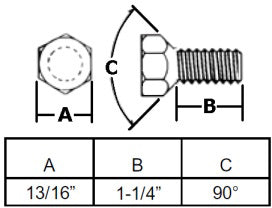 1/2"-20  WHEEL BOLT WITH 1-1/4 INCH THREAD LENGTH