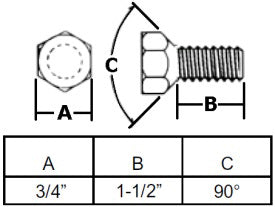 1/2"-20  WHEEL BOLT WITH 1-1/2 INCH THREAD LENGTH