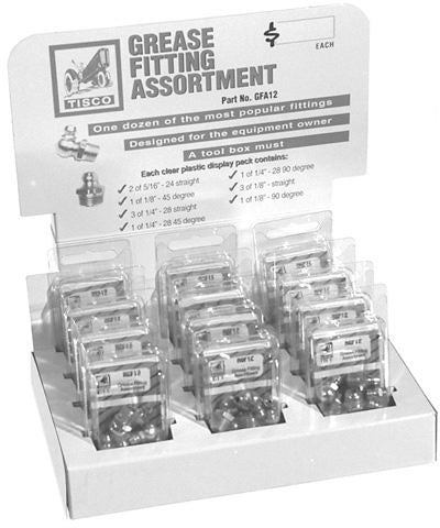 SAE GREASE FITTING MERCHANDISER - 12 PACKAGES ASSORTED IN MERCHANDISER DISPLAY BOX